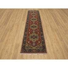 Load image into Gallery viewer, 2&#39;8&quot;x10&#39; Chili Red, Densely Woven, Hand Spun New Zealand Wool, Heriz Revival with Medallion Design, Hand Knotted, Runner, Oriental Rug FWR547458