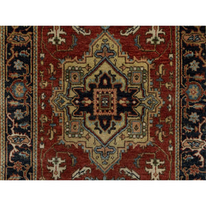 2'8"x10' Chili Red, Densely Woven, Hand Spun New Zealand Wool, Heriz Revival with Medallion Design, Hand Knotted, Runner, Oriental Rug FWR547458