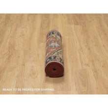 Load image into Gallery viewer, 2&#39;8&quot;x10&#39; Chili Red, Densely Woven, Hand Spun New Zealand Wool, Heriz Revival with Medallion Design, Hand Knotted, Runner, Oriental Rug FWR547458