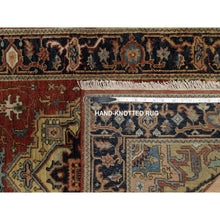 Load image into Gallery viewer, 2&#39;8&quot;x10&#39; Chili Red, Densely Woven, Hand Spun New Zealand Wool, Heriz Revival With Medallion Design, Hand Knotted, Runner, Oriental Rug FWR547458