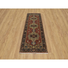 Load image into Gallery viewer, 2&#39;8&quot;x8&#39; Auburn Red, Heriz Revival With Medallion Design, Hand Spun New Zealand Wool, Densely Woven, Hand Knotted, Runner, Oriental Rug FWR547464