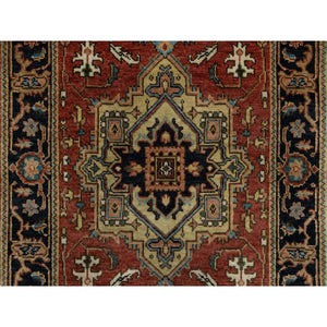 2'8"x8' Auburn Red, Heriz Revival With Medallion Design, Hand Spun New Zealand Wool, Densely Woven, Hand Knotted, Runner, Oriental Rug FWR547464