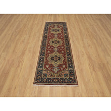 Load image into Gallery viewer, 2&#39;7&quot;x8&#39; Ruby Red, Denser Weave, Heriz Revival With Medallion Design, Hand Spun New Zealand Wool, Hand Knotted, Runner, Oriental Rug FWR547470