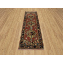 Load image into Gallery viewer, 2&#39;7&quot;x7&#39;10&quot; Scarlet Red, Hand Spun New Zealand Wool, Heriz Revival With Medallion Design, Densely Woven, Hand Knotted, Runner, Oriental Rug FWR547476