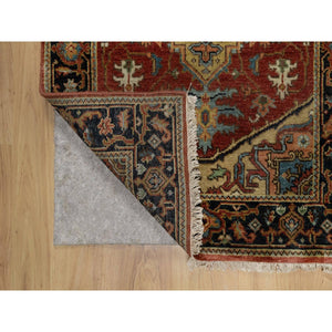 2'7"x7'10" Scarlet Red, Hand Spun New Zealand Wool, Heriz Revival With Medallion Design, Densely Woven, Hand Knotted, Runner, Oriental Rug FWR547476