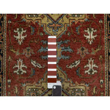 Load image into Gallery viewer, 2&#39;7&quot;x7&#39;10&quot; Scarlet Red, Hand Spun New Zealand Wool, Heriz Revival With Medallion Design, Densely Woven, Hand Knotted, Runner, Oriental Rug FWR547476