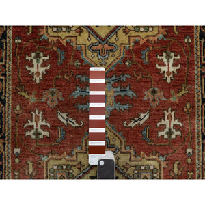 2'7"x7'10" Scarlet Red, Hand Spun New Zealand Wool, Heriz Revival With Medallion Design, Densely Woven, Hand Knotted, Runner, Oriental Rug FWR547476