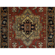 Load image into Gallery viewer, 2&#39;7&quot;x7&#39;10&quot; Scarlet Red, Hand Spun New Zealand Wool, Heriz Revival With Medallion Design, Densely Woven, Hand Knotted, Runner, Oriental Rug FWR547476