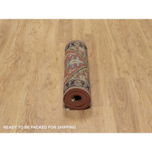 Load image into Gallery viewer, 2&#39;7&quot;x7&#39;10&quot; Scarlet Red, Hand Spun New Zealand Wool, Heriz Revival With Medallion Design, Densely Woven, Hand Knotted, Runner, Oriental Rug FWR547476