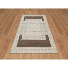 Load image into Gallery viewer, 5&#39;x8&#39; Chiffon White with Brown, Modern Striae Design, Lori Buft Gabbeh with Small Animal Figurines, Thick and Plush, Soft Pile, Organic Wool, Hand Knotted, Oriental Rug FWR547488