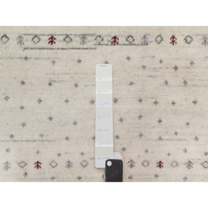 5'x8' Chiffon White with Brown, Modern Striae Design, Lori Buft Gabbeh with Small Animal Figurines, Thick and Plush, Soft Pile, Organic Wool, Hand Knotted, Oriental Rug FWR547488
