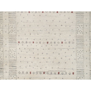 5'x8' Chiffon White with Brown, Modern Striae Design, Lori Buft Gabbeh with Small Animal Figurines, Thick and Plush, Soft Pile, Organic Wool, Hand Knotted, Oriental Rug FWR547488