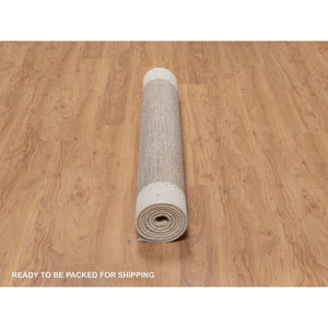 5'x8' Chiffon White with Brown, Modern Striae Design, Lori Buft Gabbeh with Small Animal Figurines, Thick and Plush, Soft Pile, Organic Wool, Hand Knotted, Oriental Rug FWR547488