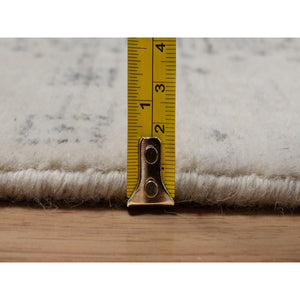 5'x8' Chiffon White with Brown, Modern Striae Design, Lori Buft Gabbeh with Small Animal Figurines, Thick and Plush, Soft Pile, Organic Wool, Hand Knotted, Oriental Rug FWR547488