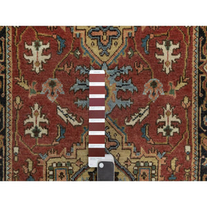 2'7"x7'10" Barn Red, Densely Woven, Heriz Revival With Medallion Design, Hand Spun New Zealand Wool, Hand Knotted, Runner, Oriental Rug FWR547506