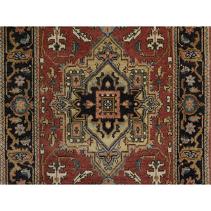 2'7"x7'10" Barn Red, Densely Woven, Heriz Revival With Medallion Design, Hand Spun New Zealand Wool, Hand Knotted, Runner, Oriental Rug FWR547506