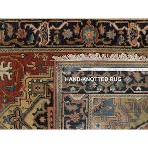 2'7"x7'10" Barn Red, Densely Woven, Heriz Revival With Medallion Design, Hand Spun New Zealand Wool, Hand Knotted, Runner, Oriental Rug FWR547506