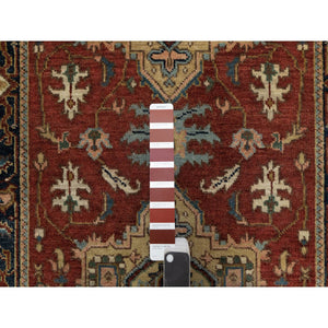 2'9"x10' Auburn Red, Heriz Revival with Medallion Design, Denser Weave, Hand Spun New Zealand Wool, Hand Knotted, Runner, Oriental Rug FWR547524