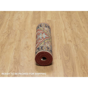 2'9"x10' Auburn Red, Heriz Revival with Medallion Design, Denser Weave, Hand Spun New Zealand Wool, Hand Knotted, Runner, Oriental Rug FWR547524