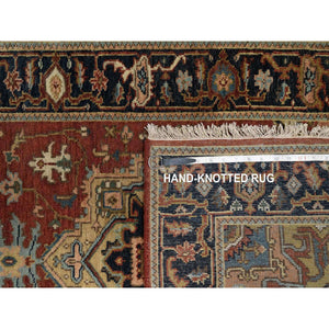 2'9"x10' Auburn Red, Heriz Revival with Medallion Design, Denser Weave, Hand Spun New Zealand Wool, Hand Knotted, Runner, Oriental Rug FWR547524