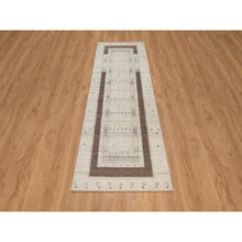 Load image into Gallery viewer, 2&#39;8&quot;x8&#39; Parchment White With Brown, Lush And Plush, Hand Knotted, Lori Buft Gabbeh With Small Animal Figurines, Modern Striae Design, Soft Pile, Pure Wool, Runner, Oriental Rug FWR547554