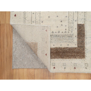 2'8"x8' Parchment White With Brown, Lush And Plush, Hand Knotted, Lori Buft Gabbeh With Small Animal Figurines, Modern Striae Design, Soft Pile, Pure Wool, Runner, Oriental Rug FWR547554