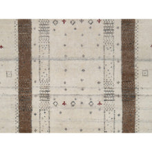 Load image into Gallery viewer, 2&#39;8&quot;x8&#39; Parchment White With Brown, Lush And Plush, Hand Knotted, Lori Buft Gabbeh With Small Animal Figurines, Modern Striae Design, Soft Pile, Pure Wool, Runner, Oriental Rug FWR547554