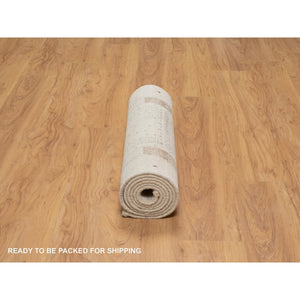 2'8"x8' Parchment White With Brown, Lush And Plush, Hand Knotted, Lori Buft Gabbeh With Small Animal Figurines, Modern Striae Design, Soft Pile, Pure Wool, Runner, Oriental Rug FWR547554