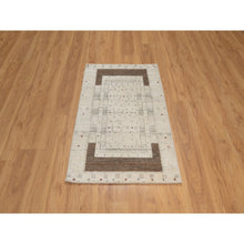 Load image into Gallery viewer, 2&#39;7&quot;x4&#39; Linen White With Brown, Modern Striae Design, Lori Buft Gabbeh With Small Animal Figurines, Thick And Plush, Soft Pile, Luxurious Wool, Hand Knotted, Mat, Oriental Rug FWR547566