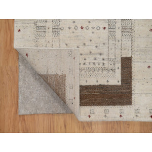 2'7"x4' Linen White With Brown, Modern Striae Design, Lori Buft Gabbeh With Small Animal Figurines, Thick And Plush, Soft Pile, Luxurious Wool, Hand Knotted, Mat, Oriental Rug FWR547566
