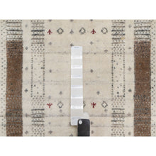 Load image into Gallery viewer, 2&#39;7&quot;x4&#39; Linen White With Brown, Modern Striae Design, Lori Buft Gabbeh With Small Animal Figurines, Thick And Plush, Soft Pile, Luxurious Wool, Hand Knotted, Mat, Oriental Rug FWR547566
