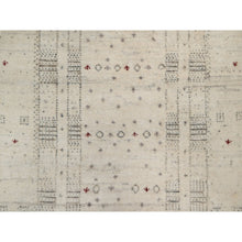 Load image into Gallery viewer, 2&#39;7&quot;x4&#39; Linen White With Brown, Modern Striae Design, Lori Buft Gabbeh With Small Animal Figurines, Thick And Plush, Soft Pile, Luxurious Wool, Hand Knotted, Mat, Oriental Rug FWR547566