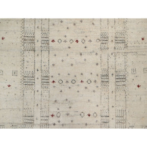 2'7"x4' Linen White With Brown, Modern Striae Design, Lori Buft Gabbeh With Small Animal Figurines, Thick And Plush, Soft Pile, Luxurious Wool, Hand Knotted, Mat, Oriental Rug FWR547566