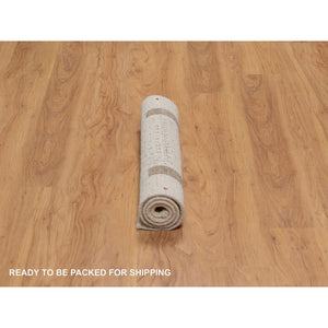 2'7"x4' Linen White With Brown, Modern Striae Design, Lori Buft Gabbeh With Small Animal Figurines, Thick And Plush, Soft Pile, Luxurious Wool, Hand Knotted, Mat, Oriental Rug FWR547566