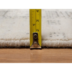 2'7"x4' Linen White With Brown, Modern Striae Design, Lori Buft Gabbeh With Small Animal Figurines, Thick And Plush, Soft Pile, Luxurious Wool, Hand Knotted, Mat, Oriental Rug FWR547566