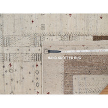 Load image into Gallery viewer, 2&#39;7&quot;x4&#39; Linen White With Brown, Modern Striae Design, Lori Buft Gabbeh With Small Animal Figurines, Thick And Plush, Soft Pile, Luxurious Wool, Hand Knotted, Mat, Oriental Rug FWR547566