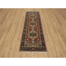 Load image into Gallery viewer, 2&#39;7&quot;x8&#39; Scarlet Red, Heriz Revival With Medallion Design, Densely Woven, Hand Spun New Zealand Wool, Hand Knotted, Runner, Oriental Rug FWR547578