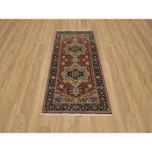 Load image into Gallery viewer, 2&#39;10&quot;x6&#39; Chili Red, Hand Spun New Zealand Wool, Heriz Revival With Medallion Design, Denser Weave, Hand Knotted, Runner, Oriental Rug FWR547584