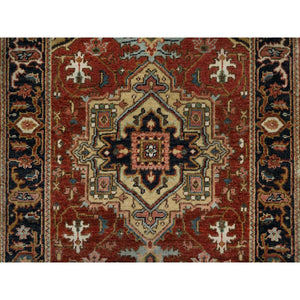 2'10"x6' Chili Red, Hand Spun New Zealand Wool, Heriz Revival With Medallion Design, Denser Weave, Hand Knotted, Runner, Oriental Rug FWR547584