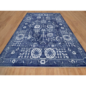 11'9"x15' Nova Blue With Ivory, Hand Knotted, Tone On Tone, Tabriz With All Over Leaf Motif, Wool And Silk, Oversized, Oriental Rug FWR547590
