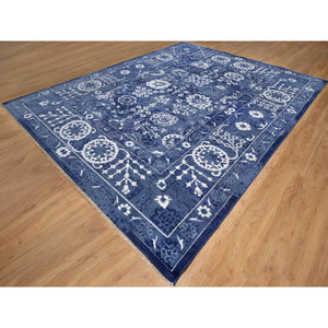 11'9"x15' Nova Blue With Ivory, Hand Knotted, Tone On Tone, Tabriz With All Over Leaf Motif, Wool And Silk, Oversized, Oriental Rug FWR547590