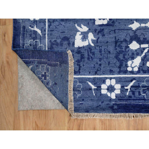 11'9"x15' Nova Blue With Ivory, Hand Knotted, Tone On Tone, Tabriz With All Over Leaf Motif, Wool And Silk, Oversized, Oriental Rug FWR547590