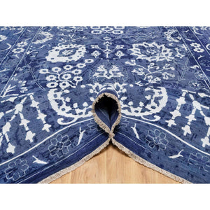 11'9"x15' Nova Blue With Ivory, Hand Knotted, Tone On Tone, Tabriz With All Over Leaf Motif, Wool And Silk, Oversized, Oriental Rug FWR547590