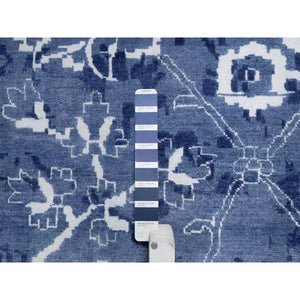 11'9"x15' Nova Blue With Ivory, Hand Knotted, Tone On Tone, Tabriz With All Over Leaf Motif, Wool And Silk, Oversized, Oriental Rug FWR547590