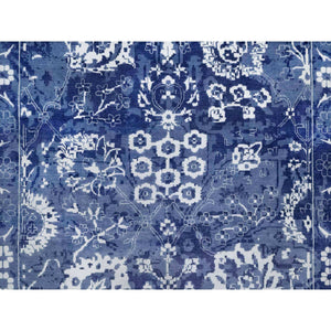 11'9"x15' Nova Blue With Ivory, Hand Knotted, Tone On Tone, Tabriz With All Over Leaf Motif, Wool And Silk, Oversized, Oriental Rug FWR547590
