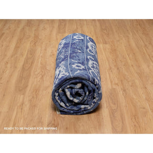 11'9"x15' Nova Blue With Ivory, Hand Knotted, Tone On Tone, Tabriz With All Over Leaf Motif, Wool And Silk, Oversized, Oriental Rug FWR547590