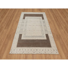 Load image into Gallery viewer, 5&#39;x7&#39;10&quot; Chiffon White with Brown, Lori Buft Gabbeh with Small Animal Figurines, Modern Striae Design, Thick and Plush, Soft Pile, Organic Wool, Hand Knotted, Oriental Rug FWR547602