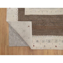 Load image into Gallery viewer, 5&#39;x7&#39;10&quot; Chiffon White with Brown, Lori Buft Gabbeh with Small Animal Figurines, Modern Striae Design, Thick and Plush, Soft Pile, Organic Wool, Hand Knotted, Oriental Rug FWR547602