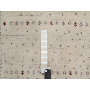 5'x7'10" Chiffon White with Brown, Lori Buft Gabbeh with Small Animal Figurines, Modern Striae Design, Thick and Plush, Soft Pile, Organic Wool, Hand Knotted, Oriental Rug FWR547602