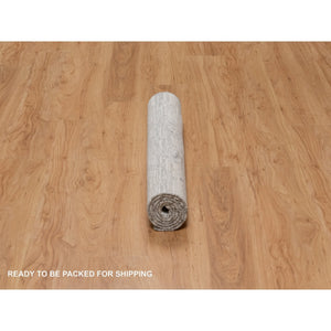 3'x5'3" Light Gray, Hand Knotted, Cut And Loop Pile, Modern Design, Hand Spun Undyed Natural Wool, Oriental Rug FWR547614